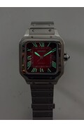 Custom Seiko Mod • Red Vignette Guilloche Steel Santos Automatic • 38mm